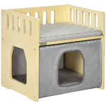 PawHut Casetta per Gatti a 2 Livelli con Cuscini Rimovibili e Guide di Sicurezza, 48x38x47 cm