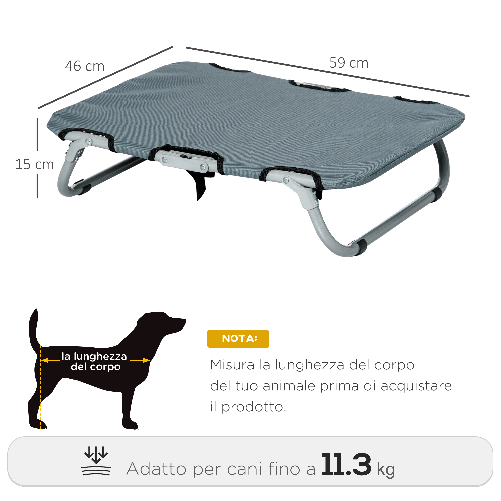 PawHut-Lettino-per-Cani-Pieghevole-in-Acciaio-e-Tessuto-Oxford-per-Interni-ed-Esterni-59x46x15-cm-Grigia