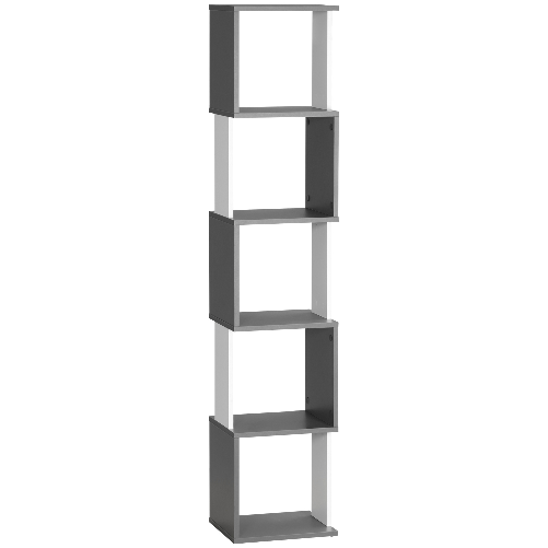 HOMCOM-Libreria-Moderna-Salvaspazio-a-5-Ripiani-in-Legno-33x28x161cm-Grigio-e-Bianco