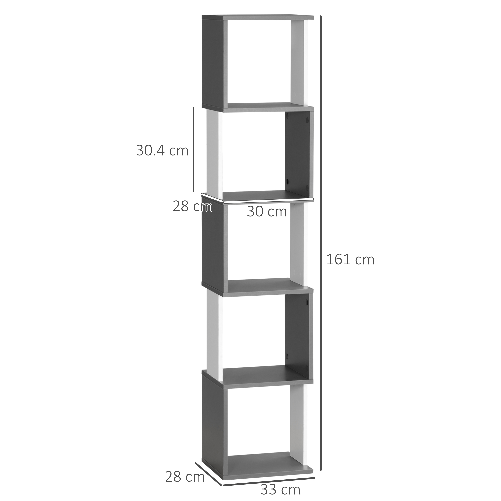 HOMCOM-Libreria-Moderna-Salvaspazio-a-5-Ripiani-in-Legno-33x28x161cm-Grigio-e-Bianco