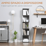 HOMCOM-Libreria-Moderna-Salvaspazio-a-5-Ripiani-in-Legno-33x28x161cm-Grigio-e-Bianco