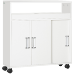 kleankin Mobiletto Bagno con Porte Scorrevoli, Ripiano Regolabile e 4 Ruote in Truciolato e Lega di Alluminio, 70x20x71cm, Bianco