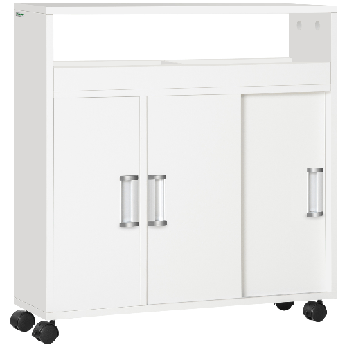 kleankin-Mobiletto-Bagno-con-Porte-Scorrevoli-Ripiano-Regolabile-e-4-Ruote-in-Truciolato-e-Lega-di-Alluminio-70x20x71cm-Bianco