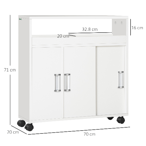 kleankin-Mobiletto-Bagno-con-Porte-Scorrevoli-Ripiano-Regolabile-e-4-Ruote-in-Truciolato-e-Lega-di-Alluminio-70x20x71cm-Bianco