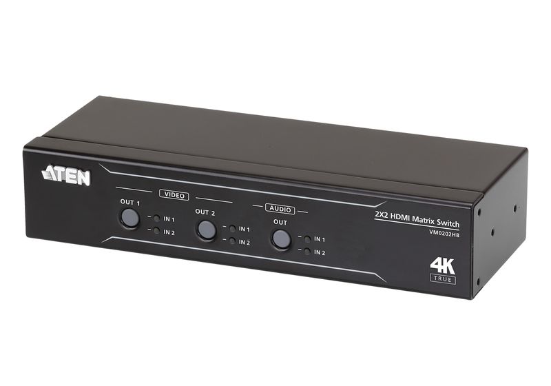 Aten-2-x-2-True-4K-HDMI-Matrix-Switch-with-Audio-De-Embedder-and-IR---RS-232-Control