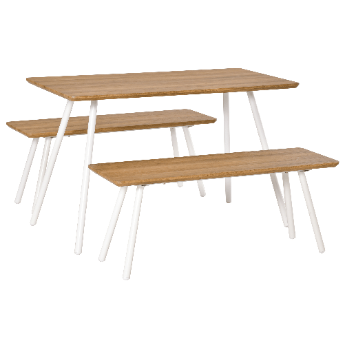 HOMCOM-Set-Tavolo-da-Pranzo-con-2-Panche-in-Stile-Nordico-per-Soggiorno-Salotto-e-Cucina-in-MDF-e-Metallo-Bianco