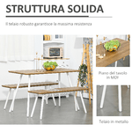 HOMCOM-Set-Tavolo-da-Pranzo-con-2-Panche-in-Stile-Nordico-per-Soggiorno-Salotto-e-Cucina-in-MDF-e-Metallo-Bianco