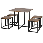 HOMCOM-Set-5-Pezzi-Tavolo-Bar-con-Sgabelli-in-Stile-Industriale-per-Cucina-Casa-o-Ristorante-Nero-e-Color-Legno