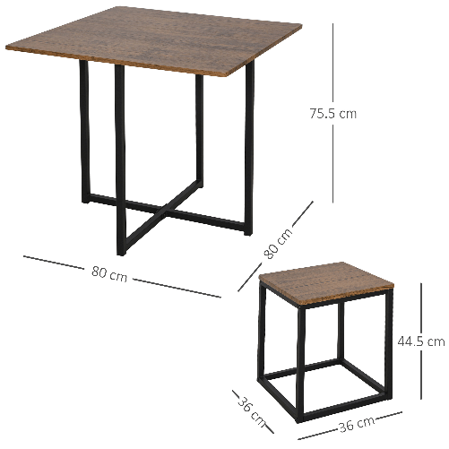 HOMCOM-Set-5-Pezzi-Tavolo-Bar-con-Sgabelli-in-Stile-Industriale-per-Cucina-Casa-o-Ristorante-Nero-e-Color-Legno