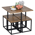 HOMCOM-Set-5-Pezzi-Tavolo-Bar-con-Sgabelli-in-Stile-Industriale-per-Cucina-Casa-o-Ristorante-Nero-e-Color-Legno