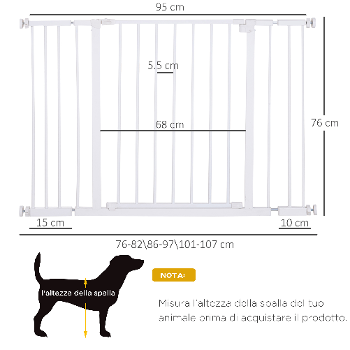 PawHut-Cancellino-per-Cani-di-Sicurezza-Estensibile-da-76-107cm-Montaggio-a-Pressione-Metallo-e-Plastica