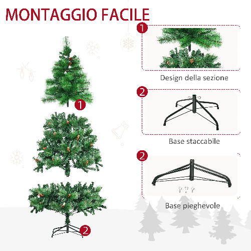 HOMCOM-Albero-di-Natale-Decorato-e-Ignifugo-per-Interni-con-782-Rami-e-Base-in-Metallo-Φ116x180-cm-Verde