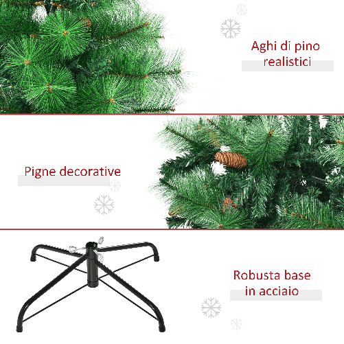 HOMCOM-Albero-di-Natale-Decorato-e-Ignifugo-per-Interni-con-782-Rami-e-Base-in-Metallo-Φ116x180-cm-Verde