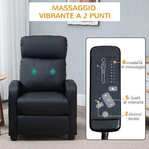 HOMCOM-Poltrona-Relax-Massaggiante-con-Telecomando-e-8-Programmi-Reclinazione-e-Poggiapiedi-68x88x98cm-Nera