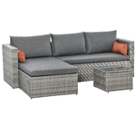 Outsunny Mobili da Giardino Set 3 Pezzi in Rattan PE con 2 Divani e Tavolino da Caffè, Grigio