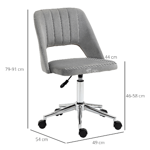 Vinsetto-Sedia-da-Ufficio-Ergonomica-e-Girevole-Sedia-Imbottita-per-Scrivania-con-Altezza-Regolabile-Grigio-49x54x79-91cm