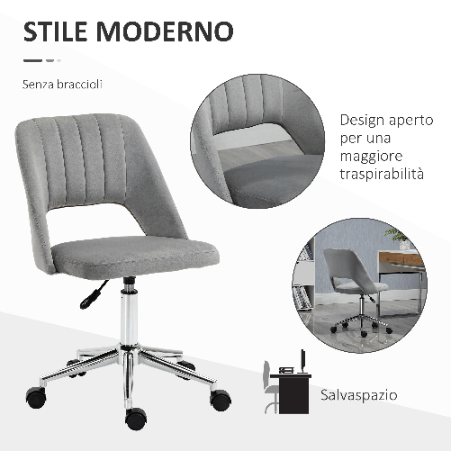 Vinsetto-Sedia-da-Ufficio-Ergonomica-e-Girevole-Sedia-Imbottita-per-Scrivania-con-Altezza-Regolabile-Grigio-49x54x79-91cm