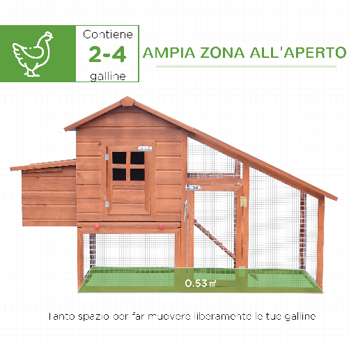 PawHut-Pollaio-in-Legno-con-Casetta-Nido-di-Cova-e-Area-Aperta-per-2-4-Galline-190x66x116cm-Arancione