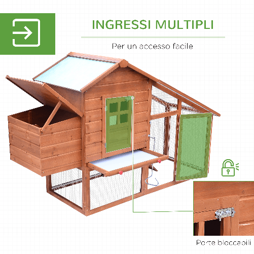 PawHut-Pollaio-in-Legno-con-Casetta-Nido-di-Cova-e-Area-Aperta-per-2-4-Galline-190x66x116cm-Arancione