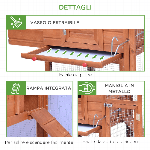 PawHut-Pollaio-in-Legno-con-Casetta-Nido-di-Cova-e-Area-Aperta-per-2-4-Galline-190x66x116cm-Arancione
