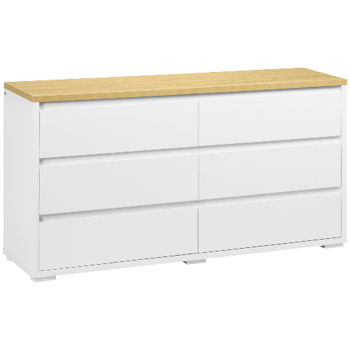 HOMCOM-Cassettiera-6-Cassetti-Moderna-in-Truciolato-per-Camera-da-Letto-e-Ingresso-140x37x75cm-Bianco-e-Color-Legno