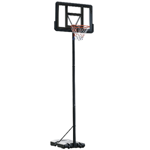 HOMCOM Canestro Basket Altezza Regolabile 160-305cm, Base con Ruote e Struttura in Acciaio, Tabellone in PVC Trasparente