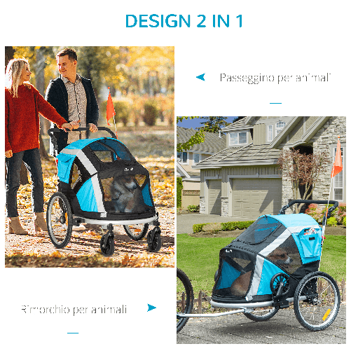 PawHut-Carrello-Trasporto-Cani-sotto-i-30kg-Rimorchio-Bici-per-Cani-con-Porta-Anteriore-e-Posteriore-Finestre-a-Rete-e-Tetto-Apribile-150x82x98-108cm