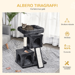 PawHut-Albero-Tiragraffi-per-Gatti-con-Pali-in-Sisal-Lettino-e-2-Casette-59x39x83cm-Grigio-Scuro