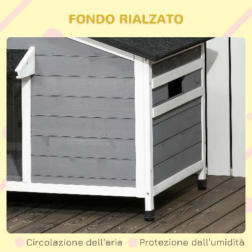 PawHut-Casetta-per-Cani-in-Legno-con-Design-Rialzato-Tenda-Protettiva-e-2-Finestre-109x79x72-cm