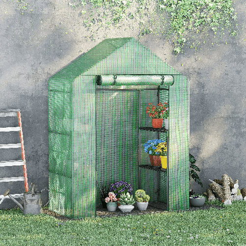 Outsunny-Serra-da-Giardino-in-Acciaio-e-Plastica-PE-con-4-Ripiani-Funi-e-Picchetti-141x72x191-cm-Verde