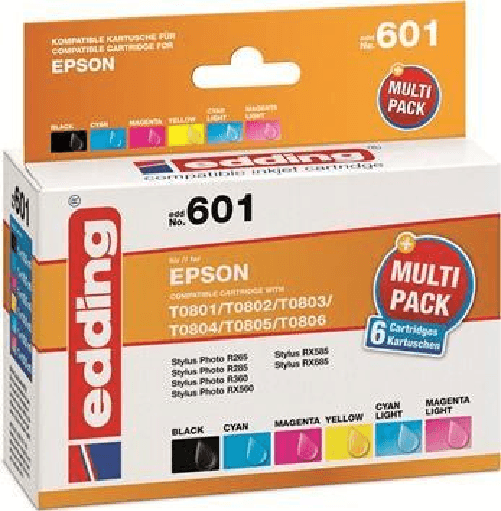 cartucce-per-stampante-edding-EDD-601-nero-ciano-magenta-giallo-ciano-chiaro-magenta-chiaro-compatibili-con-EPSON-T0807-