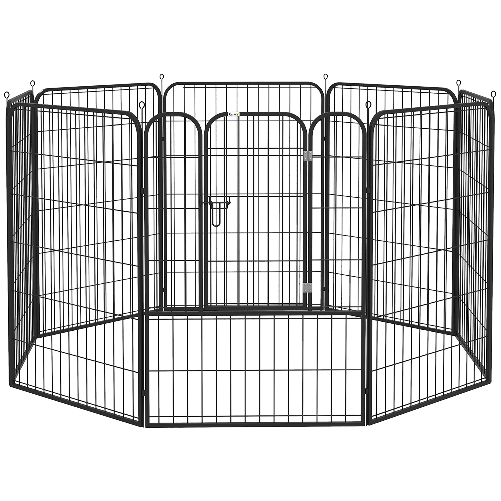 PawHut-Recinto-per-Cani-e-per-Cuccioli-Recinto-Modulare-per-Cani-da-Interno-ed-Esterno-in-Metallo-e-Acciaio-8-Pannelli-79x100cm