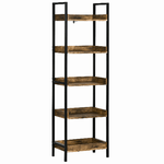 HOMCOM Libreria Stile Industriale a 5 Ripiani in Legno e Metallo, 48x30x155cm, Marrone Rustico