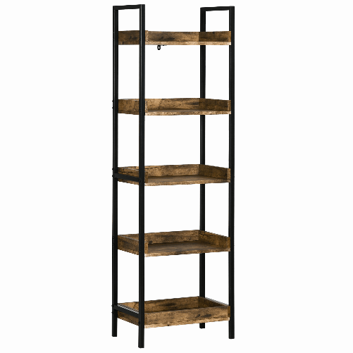 HOMCOM-Libreria-Stile-Industriale-a-5-Ripiani-in-Legno-e-Metallo-48x30x155cm-Marrone-Rustico