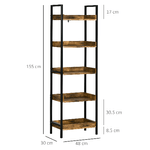 HOMCOM-Libreria-Stile-Industriale-a-5-Ripiani-in-Legno-e-Metallo-48x30x155cm-Marrone-Rustico