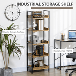 HOMCOM-Libreria-Stile-Industriale-a-5-Ripiani-in-Legno-e-Metallo-48x30x155cm-Marrone-Rustico