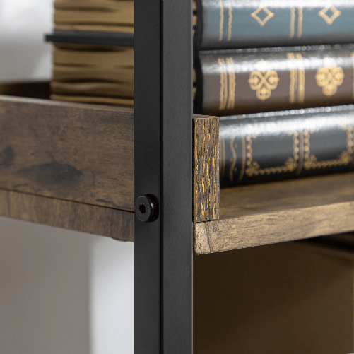 HOMCOM-Libreria-Stile-Industriale-a-5-Ripiani-in-Legno-e-Metallo-48x30x155cm-Marrone-Rustico