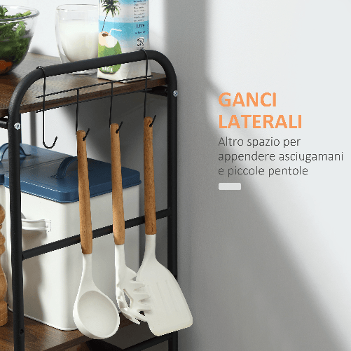 HOMCOM-Carrello-da-Cucina-con-2-Cesti-estraibili-in-Metallo-2-ripiani-in-Legno-Truciolato-e-Ganci-laterali-40x38x111cm