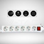 V-TAC-Multipresa-con-Cavo-15m-5-Prese-10A-2P---Schuko-e-Interruttore-Luminoso-Spina-Schuko-Colore-Bianco