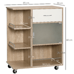 HOMCOM-Carrello-da-Cucina-Portavivande-con-Cassetto-Ripiani-e-Armadietto-in-Legno-Acciaio-e-Vetro-65x39x80cm