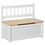 HOMCOM Cassapanca per Bambini 2 in 1 in Legno con Pistone per Chiusura Sicura, 60x30x50cm Bianco e Legno Naturale