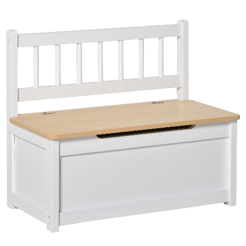 HOMCOM-Cassapanca-per-Bambini-2-in-1-in-Legno-con-Pistone-per-Chiusura-Sicura-60x30x50cm-Bianco-e-Legno-Naturale