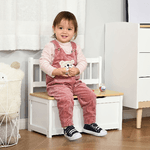 HOMCOM-Cassapanca-per-Bambini-2-in-1-in-Legno-con-Pistone-per-Chiusura-Sicura-60x30x50cm-Bianco-e-Legno-Naturale