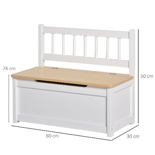 HOMCOM-Cassapanca-per-Bambini-2-in-1-in-Legno-con-Pistone-per-Chiusura-Sicura-60x30x50cm-Bianco-e-Legno-Naturale