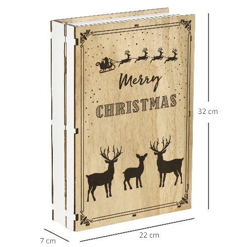 HOMCOM-Calendario-Avvento-di-Natale-in-Legno-a-forma-di-Libro-con-Temi-natalizi-22x7x32-cm-Bianco-e-color-Legno