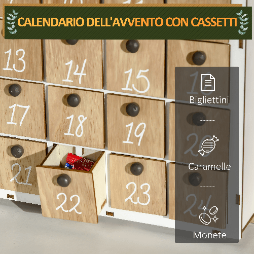 HOMCOM-Calendario-Avvento-di-Natale-in-Legno-a-forma-di-Libro-con-Temi-natalizi-22x7x32-cm-Bianco-e-color-Legno