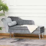 HOMCOM-Chaise-Longue-Imbottita-in-Stile-Vintage-Poltrona-Letto-con-Cuscino-Incluso-in-Metallo-e-Velluto-Grigio-160x56x75--cm-