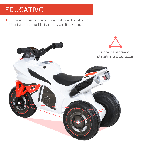 HOMCOM-Triciclo-Moto-a-Tre-Ruote-Giocattolo-per-Bambini-18-36-Mesi-con-Musica-e-Fari-Bianco-e-Rosso