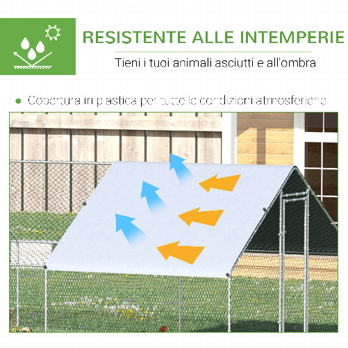 PawHut-Pollaio-da-Giardino-con-Telaio-Zincato-Copertura-Impermeabile-e-Rete-Esagonale-3x8x2m-Argento