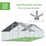 PawHut-Pollaio-da-Giardino-con-Telaio-Zincato-Copertura-Impermeabile-e-Rete-Esagonale-3x8x2m-Argento